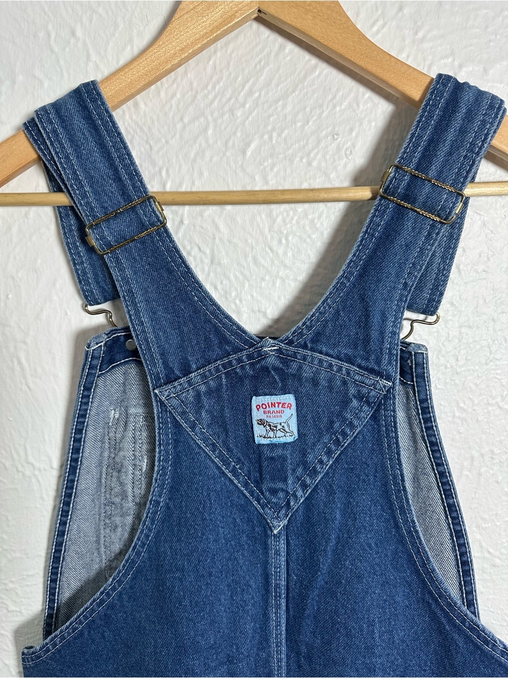 Vintage Pointer Brand Denim Overalls Womens W34 Long Blue Jean Bib Overalls USA - Picture 6 of 7